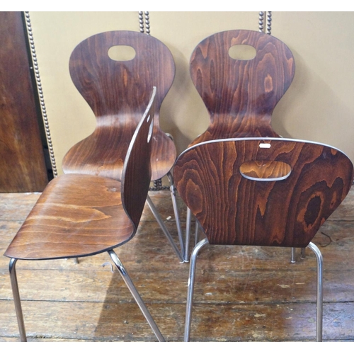 2349 - Set of six modernist ply wood chairs on chrome supports