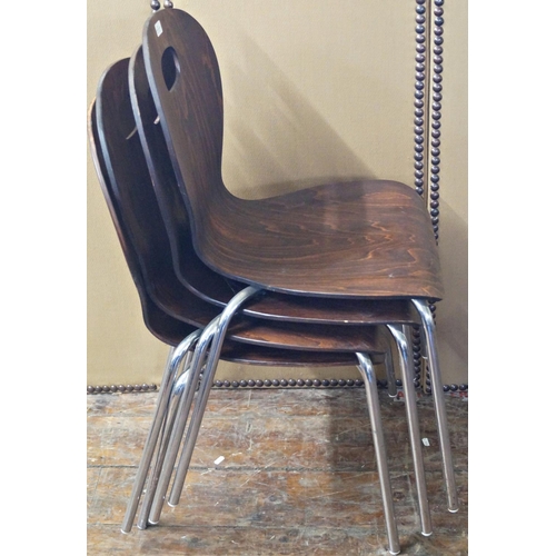 2349 - Set of six modernist ply wood chairs on chrome supports