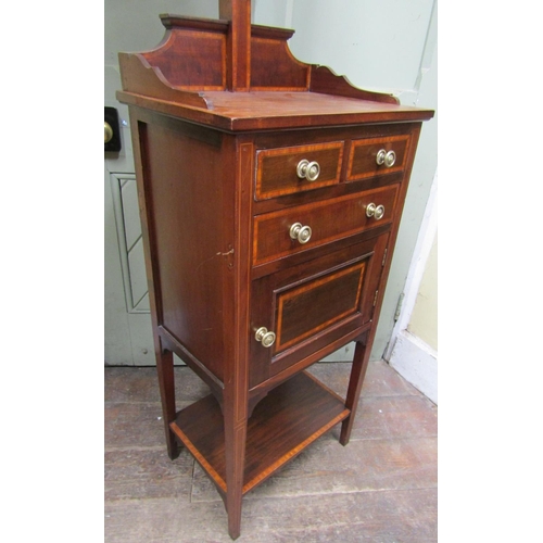 2357 - An inlaid Edwardian mahogany gentleman's shaving stand, the base enclosed by an arrangement of drawe... 