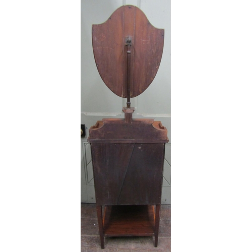 2357 - An inlaid Edwardian mahogany gentleman's shaving stand, the base enclosed by an arrangement of drawe... 