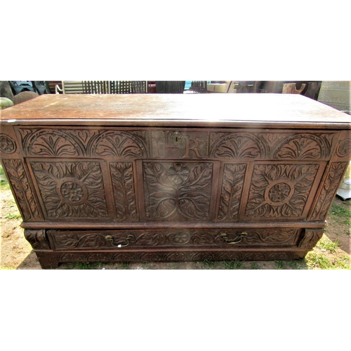 2363 - 18th century oak mule chest with rising lid over a single long frieze drawer set within a repeating ... 