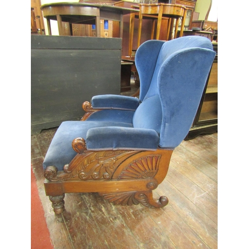 2398 - A late Regency mahogany period reclining armchair, the show wood frame with acanthus and anthemion d... 