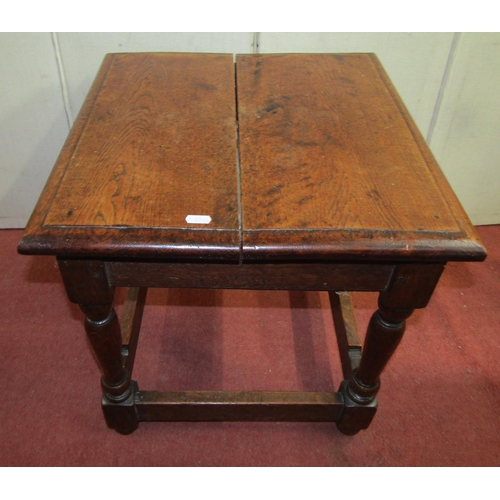 2415 - An Old English style oak occasional table, square cut form on turned supports, 47cm square