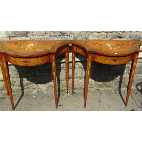 2416 - A pair of decorative Adam style occasional table with shaped outline, raised on square tapered legs,... 