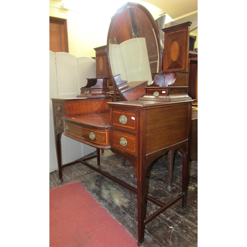 2423 - An inlaid Edwardian mahogany ladies dressing table with an arrangement of five drawers, the upper se... 