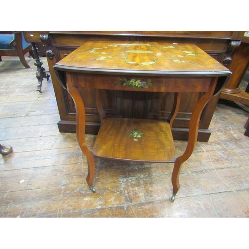 2434 - An inlaid Edwardian satinwood two tier occasional table rectangular, two drop leaves, raised on shap... 