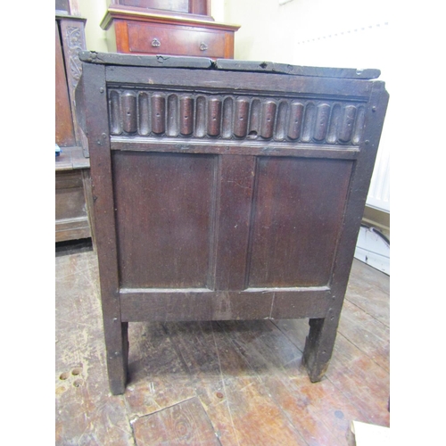 2436 - 17th century oak coffer with rising lid, the front elevation enclosed by four arcaded panels and wit... 