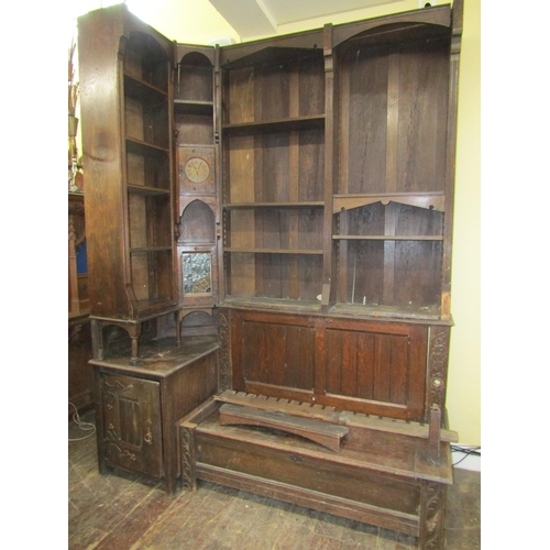 2441 - A substantial Art Nouveau oak sectional corner suite of multi purpose including a box settle with ri... 