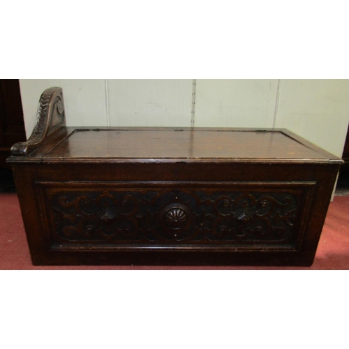 2441 - A substantial Art Nouveau oak sectional corner suite of multi purpose including a box settle with ri... 