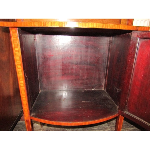 2452 - A well matched pair of inlaid Edwardian mahogany display cabinets each enclosed by a single glazed p... 