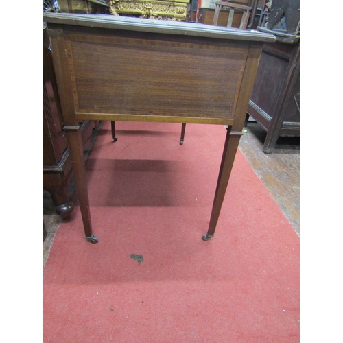 2455 - An inlaid Edwardian mahogany ladies writing desk the central bow fronted drawer flanked by two furth... 