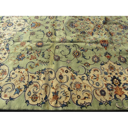 2526 - Exceptional quality full pile Kashan country house carpet with scrolled foliate decoration upon a te... 