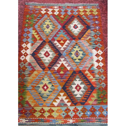 2532 - A Choi kilim with a multi coloured diamond pattern 123cm x 82cm and a small kilim mat similar 50cm 5... 