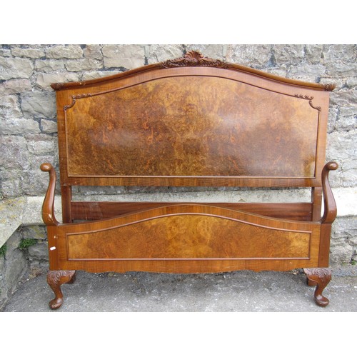 2183 - A walnut and figured walnut bedroom suite comprising double bedstead, bedside cabinet and two double... 