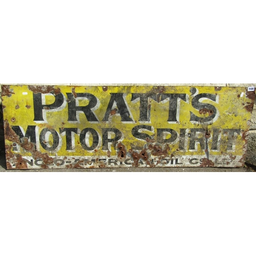 744 - A vintage enamel sign of rectangular form advertising Pratt's Motor Spirit, 132cm x 46cm, together w... 