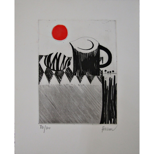 158 - MARY FEDDEN O.B.E, R.A. R.W.A., (1915-2012)
'STONE, JUG AND SUN'
coloured etching, signed and number... 