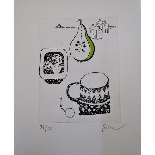 159 - MARY FEDDEN O.B.E, R.A. R.W.A., (1915-2012)
'UNTITLED' PEAR AND MUG
coloured etching, signed and num... 