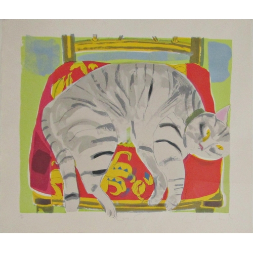 225 - CHLOE CHEESE (b.1952)
'GRAY CAT'
lithograph in colours, signed, titled, numbered and dated 1996 in p... 