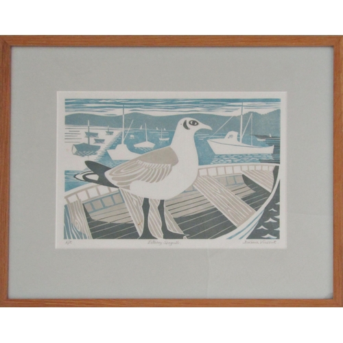 227 - BARBARA VINCENT (20TH CENTURY CONTEMPORARY)
'ESTUARY SEAGULL'
linocut in colours, signed, artist's p... 