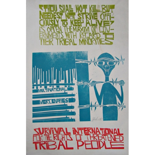 124 - PAUL PETER PIECH (1920-1996)
'MULTINATIONAL MERCENARIES'
linocut in colours, signed and dated 1987 i... 