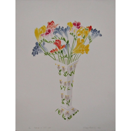 142 - DANKA NAPIORKOWSKA (b.1946)
'FREESIAS IN JILL'S VASE'
silkscreen in colours, signed, titled, numbere... 