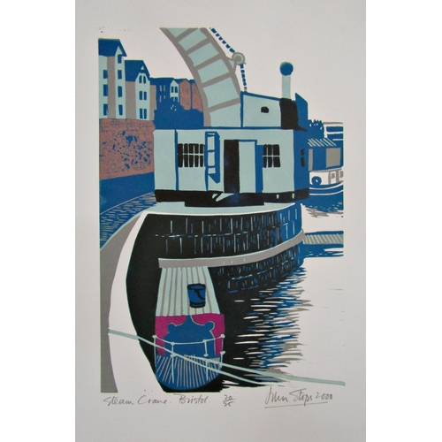 148 - JOHN STOPS (1925-2002)
'STEAM CRANE, BRISTOL'
lithograph in colours, signed, titled, numbered and da... 