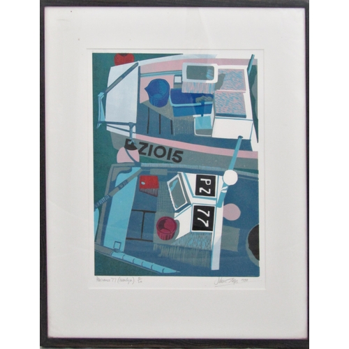 94 - JOHN STOPS (1925-2002)
'PENZANCE 77 (NEWLYN)
lithograph in colours, signed, titled, numbered and dat... 