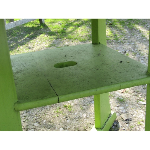 2012 - Attributed to Heals, stained and later light green painted and weathered teak garden table, the squa... 