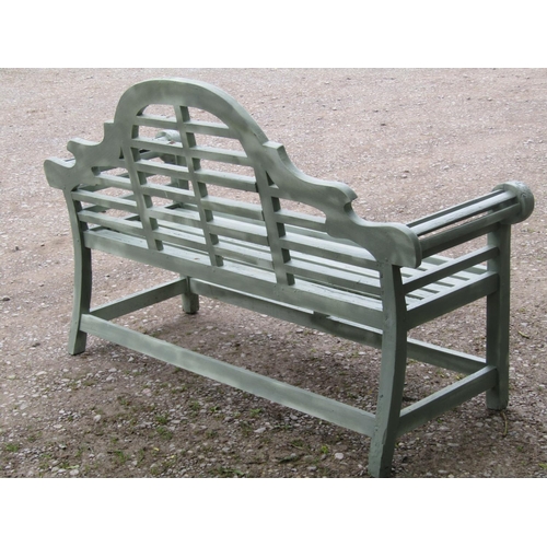 2016 - A light green painted Lutyens style hardwood three seat garden bench, 167 cm wide
