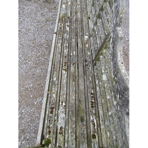 2029 - A weathered Lister Lutyens style teak four seat garden/park bench 260 cm long x 54 cm wide x 104 cm ... 