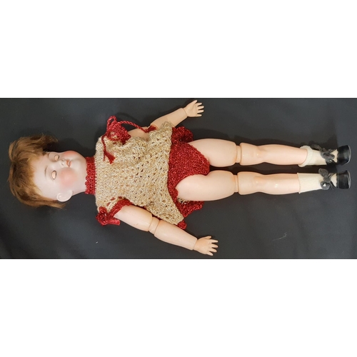 592 - 1920's bisque head 'Walküre' doll by Kley & Hahn with  brown closing eyes, open mouth with teeth and... 