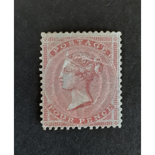 102 - 1855-7 QV SG62a 4d carmine slightly blued paper, WMK small garter clearly visible. Fresh MM example.... 