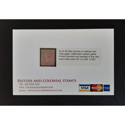 103 - 1855-7 QV SG64 4d pale carmine on ordinary thin white paper – fresh UM example. Cat £13,000.