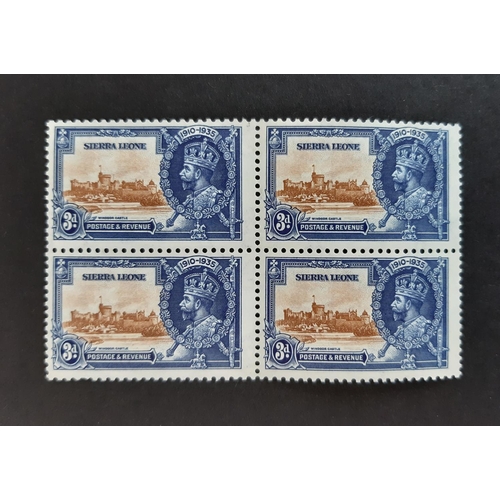 11 - Sierra Leone 1935 Silver Jubilee SG 181/181a UM &182/182a and SG183/183a VLMM  in blocks of four sho... 