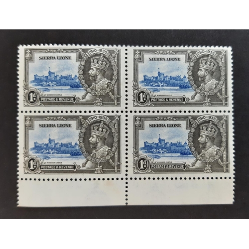 11 - Sierra Leone 1935 Silver Jubilee SG 181/181a UM &182/182a and SG183/183a VLMM  in blocks of four sho... 