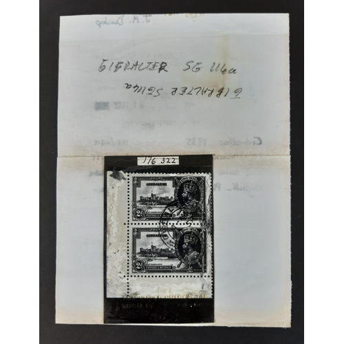 15 - Gibraltar 1935 Silver Jubilee SG 114/114a VFU, lower left hand corner pair, upper stamp showing the ... 