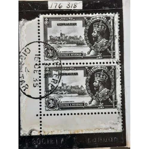 16 - Gibraltar 1935 Silver Jubilee SG 115/115a VFU, lower left hand corner pair, upper stamp showing the ... 