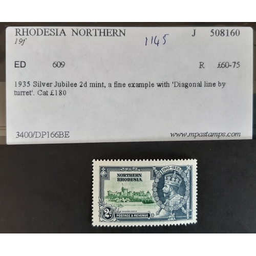 30 - 1935 Silver Jubilee Northern Rhodesia SG 19f VLMM showing the ‘diagonal line by turret’ variety tota... 