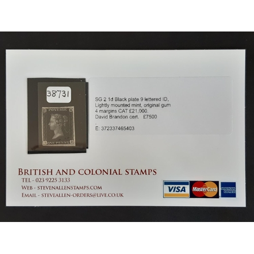 87 - 1840 QV SG2 1d Black beautiful example of the scarce pl9 LMM with original gum. Lettered ID, good to... 