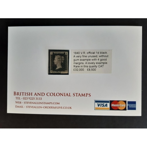 88 - 1840 QV 1d Black official SGV1 VR in upper corners, prepared for use but not issued. Mint without gu... 