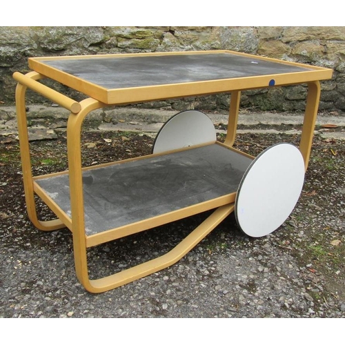 275 - ALVAR AALTO FOR ARTEK: A ‘901’ TEA TROLLEY, c.2002 birch with black laminated top,86.5cm L x 50.5cm ... 