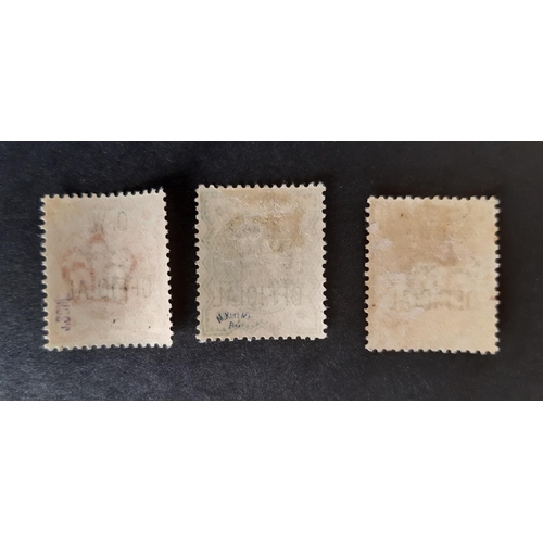 202A - 1896 QV OW Officials low value SGO31-O33. SGO31 VLMM with light dealers’ mark, SGO32 MM with light d... 