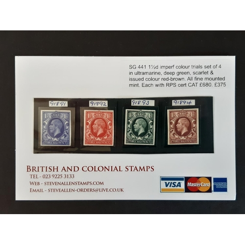 228B - KGV 1½d imperf colour trial set of four in ultramarine,brown, scarlet and deep green. All in superb ... 