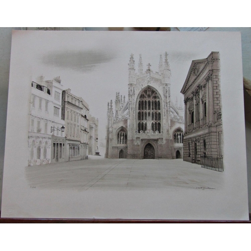 140 - DAVID GENTLEMAN (B.1930)
'Bath Abbey Precinct' 
lithograph on paper, 
signed and numbered in pencil,... 