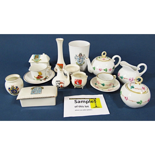 107 - A large collection of crested ware to include Goss and Grafton armorial miniature ceramics, together... 