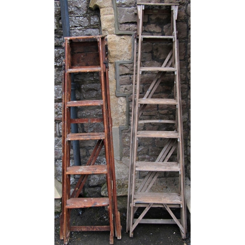 1108 - A vintage Stones patent pine folding step ladder together with one other, (to be sold for display pu... 