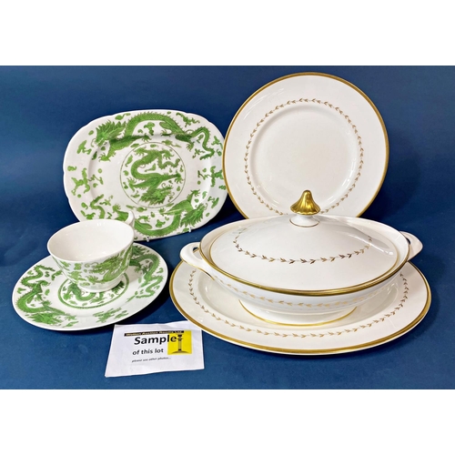 120 - Royal Doulton Covington pattern dinnerware in a white and gilt colourway for four people including t... 