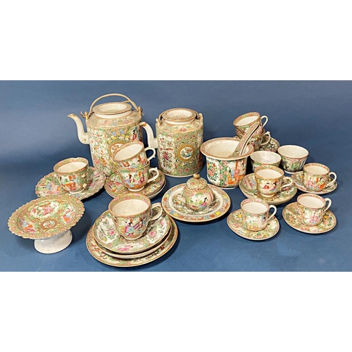 62 - Group of 19th Century Chinese Canton famille rose porcelain, mostly teawares, to include: two teapot... 