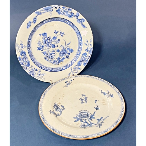 64 - Two Chinese blue and white porcelain dishes, (Qing period), with floral decoration, diameter approx.... 