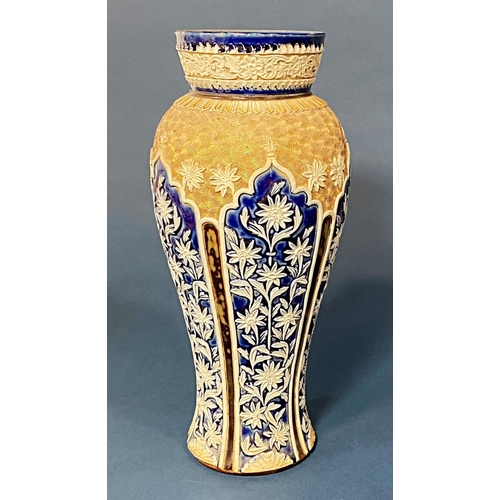 68b - A Doulton oviform vase with incised floral detail and repeating border